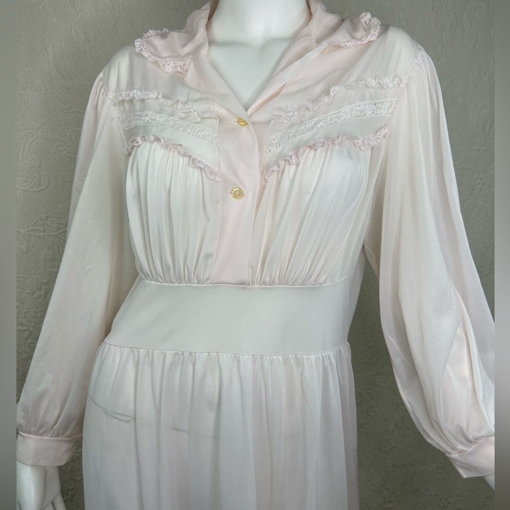 Vintage Nylon Long Sleeve Pink Long Nightgown - Picture 3 of 16